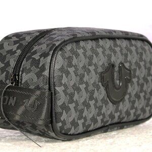 True Religion Black Horseshoe Gray Monogram Toiletry Travel Bag NWOT